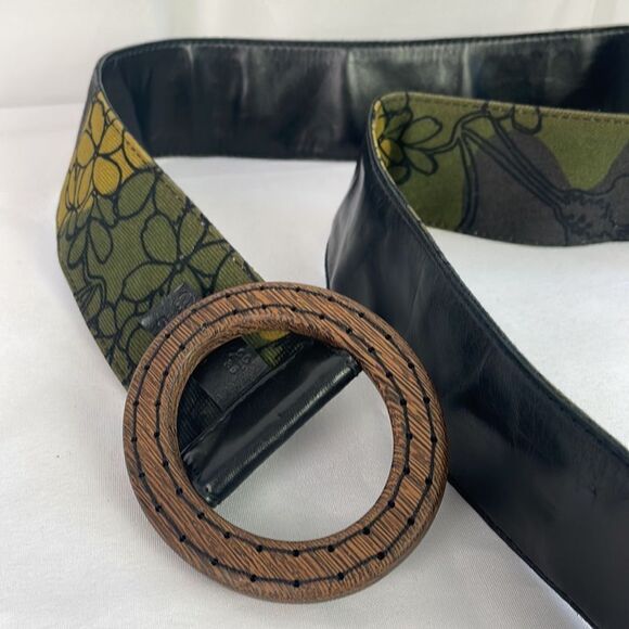 Miu Miu Olive Fabric Print With Wood Buckle Belt - Picture 4 of 5